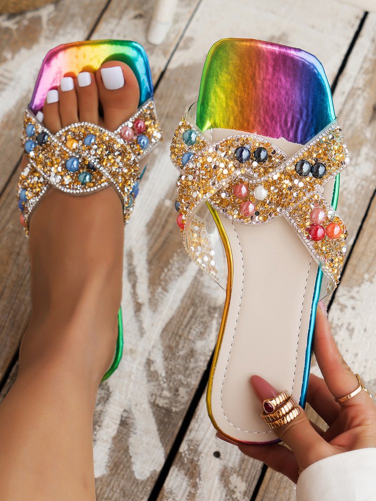 Sequin Pearl Colorful Flat Sandals