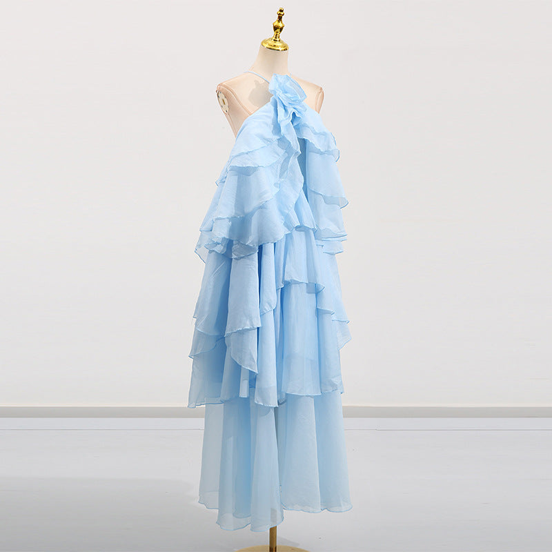 Chiffon One Shoulder Tiered Ruffle Maxi Gown 3