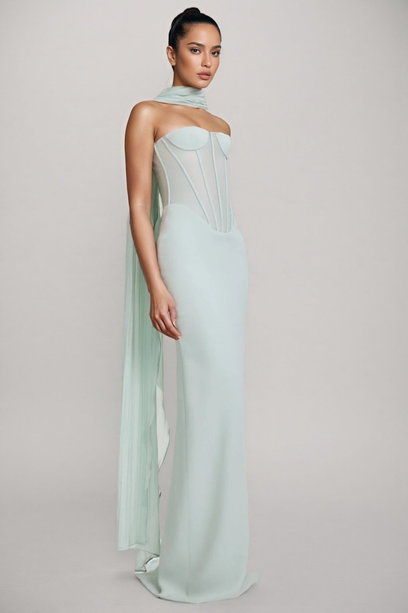 Gened Green Ribbon Sheer Chiffon Maxi Dress - View 2