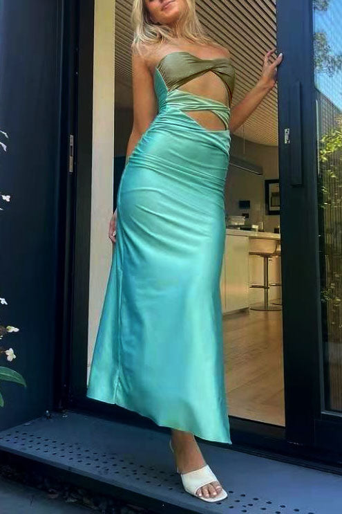 Patchwork Strapless Bodycon Dress