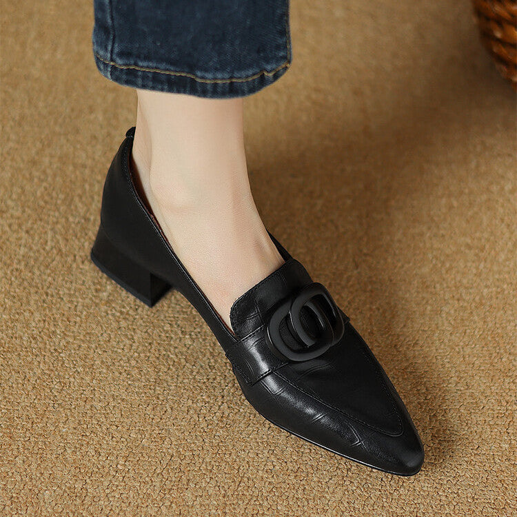 Pointed Toe Ring Buckle Slip On Loafers