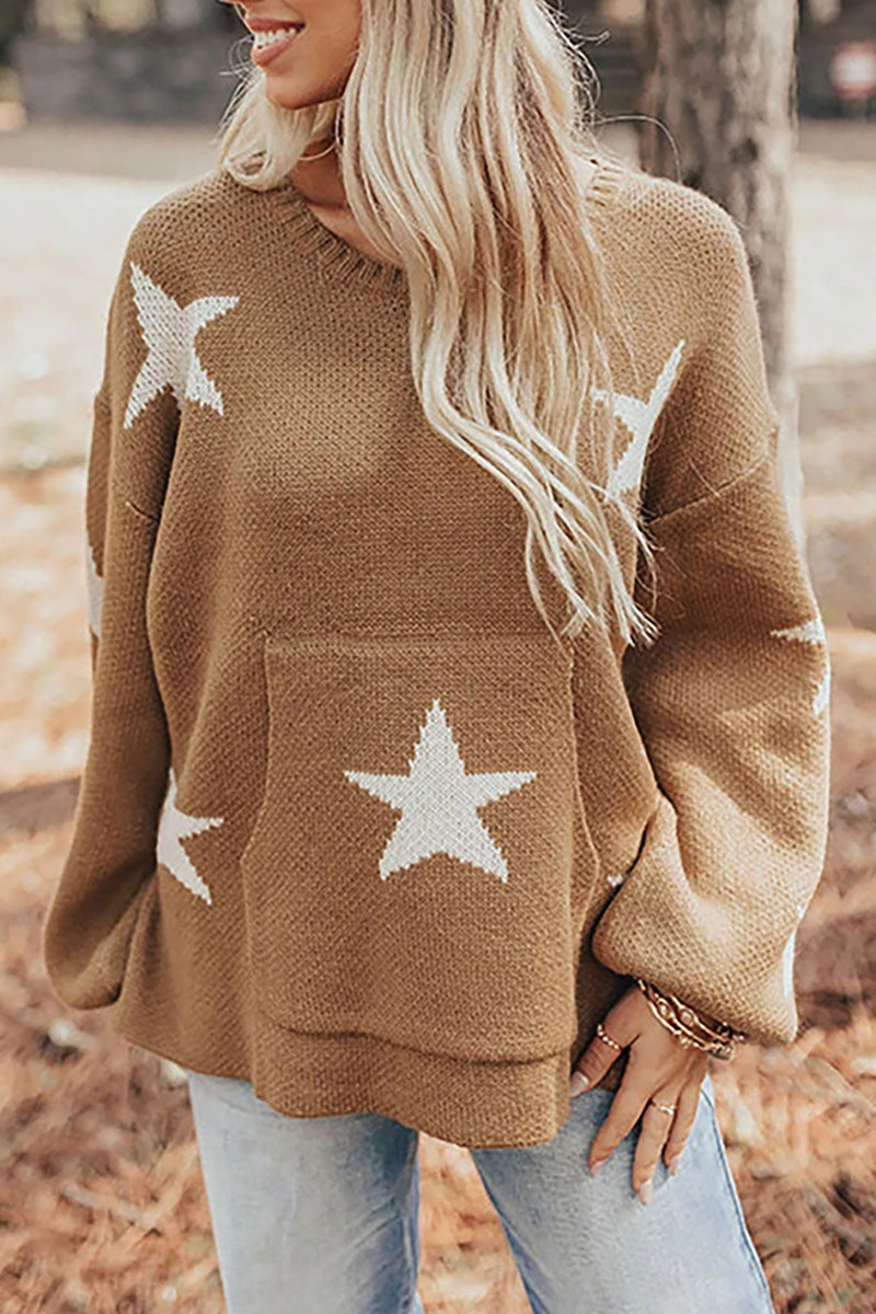 Stars Lantern Sleeve Knit Sweater