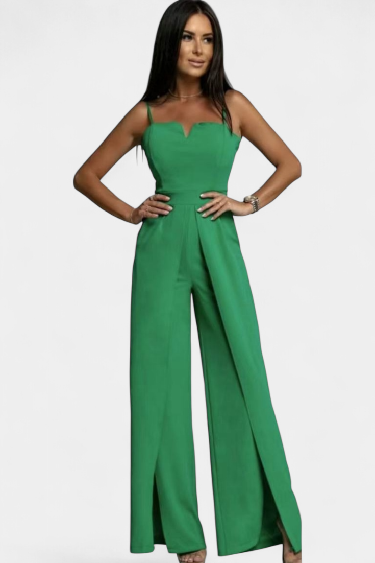 Spaghetti Strap Notch Neck Top and High Split Wide Leg Pants Two Piece Set