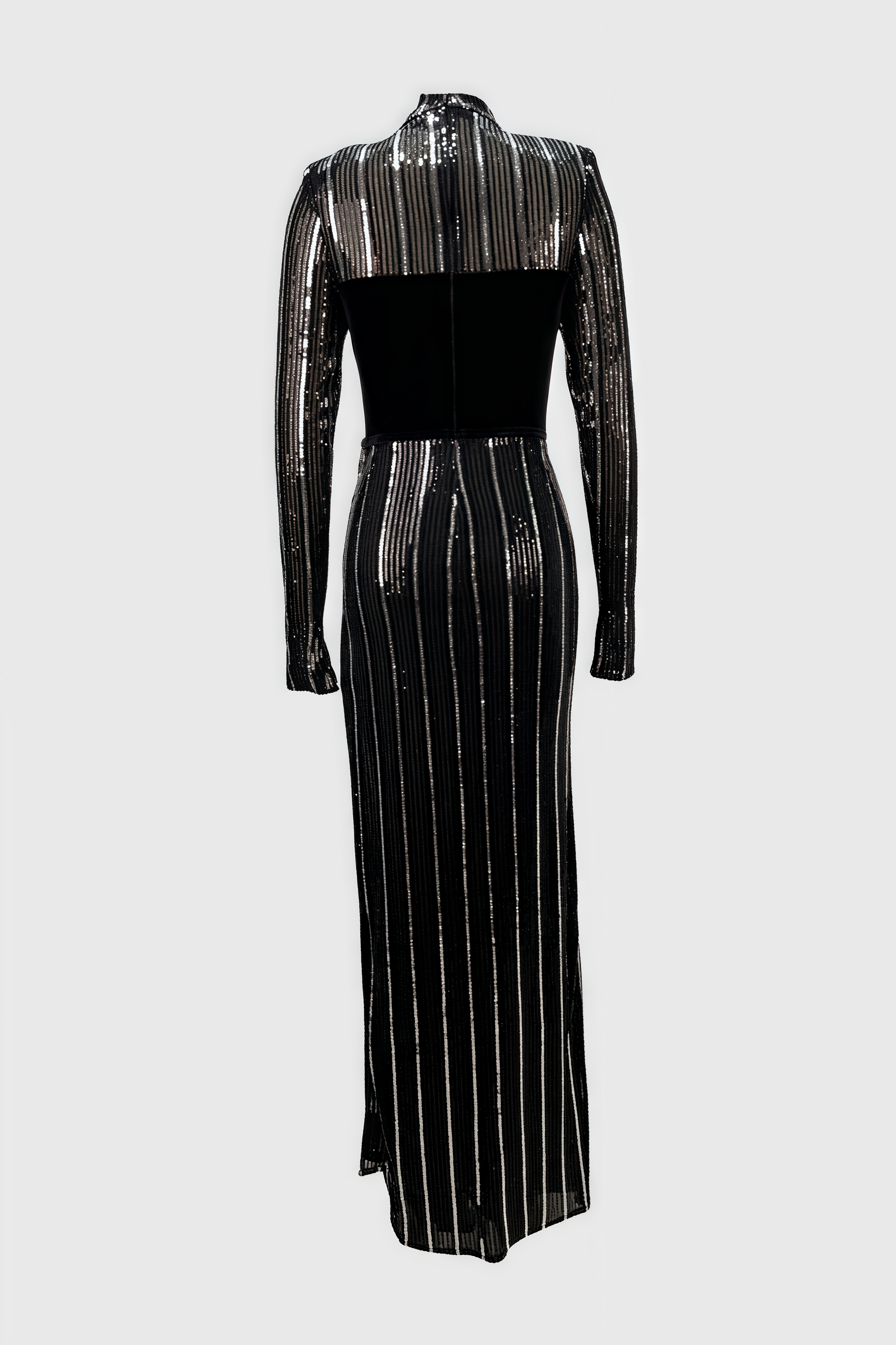 Sequin High Neck Long Sleeve 3D Flower High Split Maxi Gown