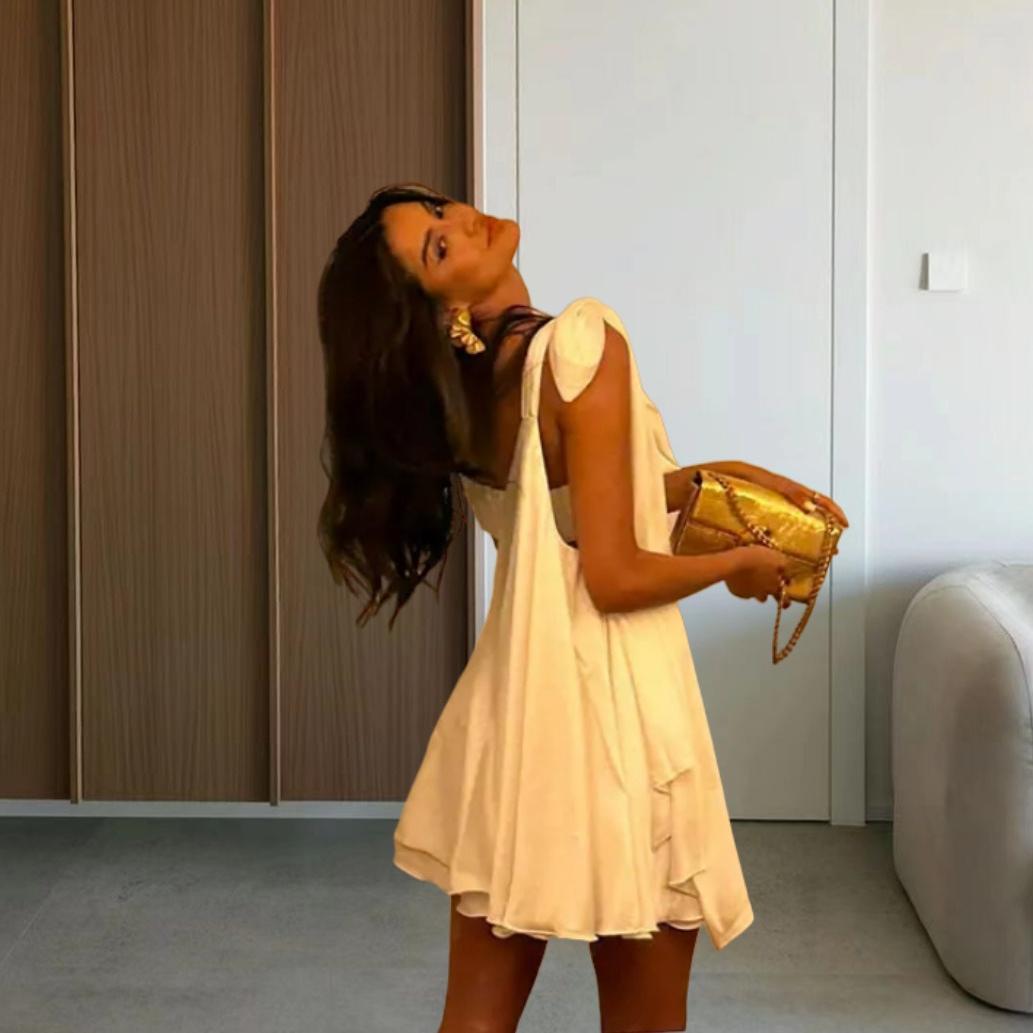 One Shoulder Twist Front Cut Out Flowy Mini Dress