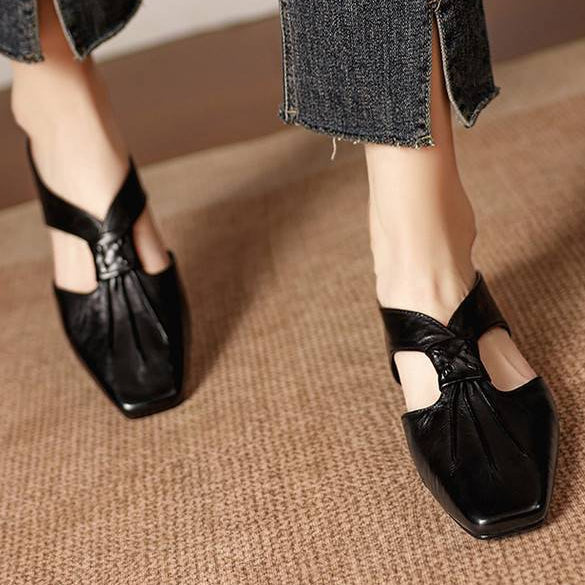 Square Toe Knot Strap Flat Mules