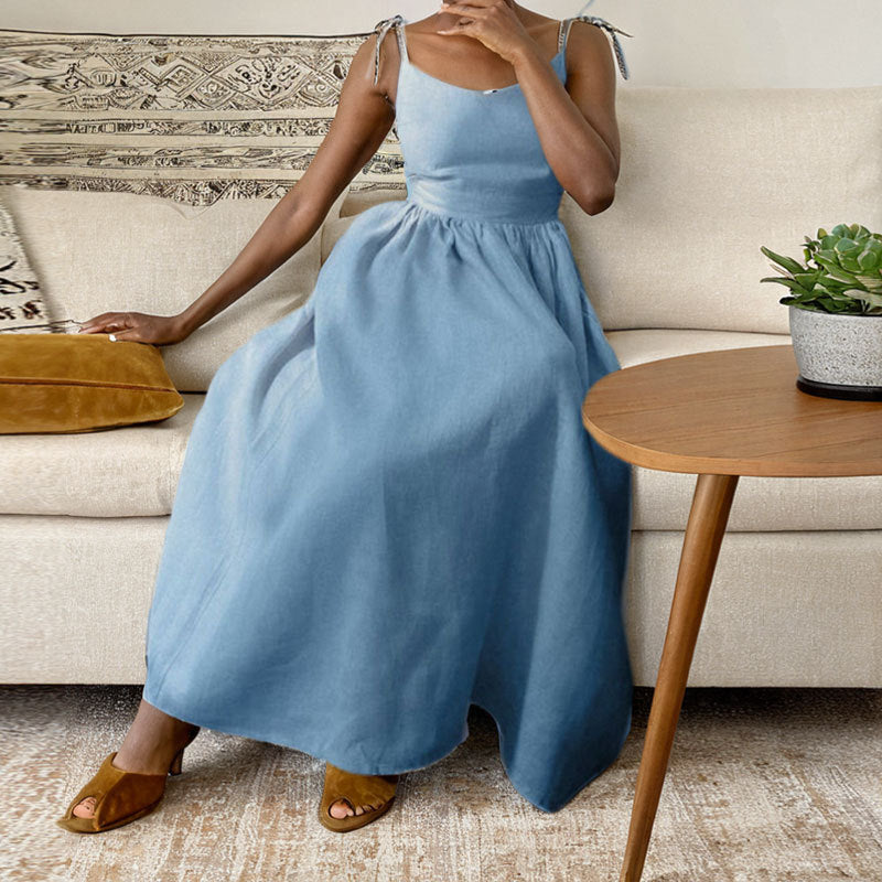 One Shoulder Sleeveless High Split Loose Midi Dress 9