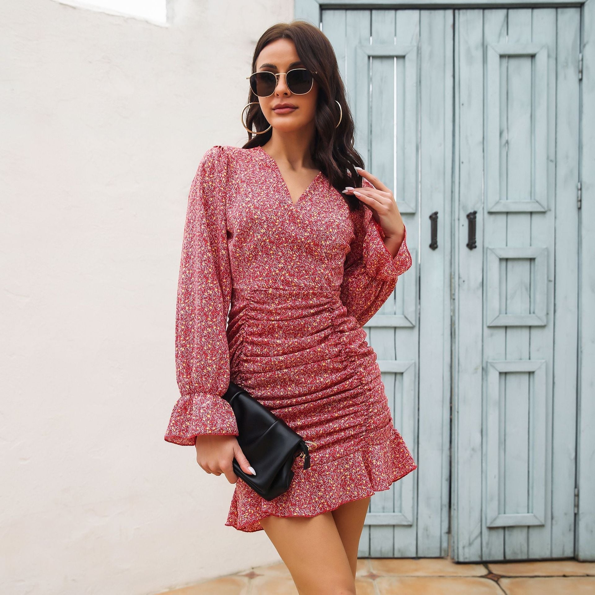 Chanler Floral Adjustable Balloon Sleeve Dress FINAL