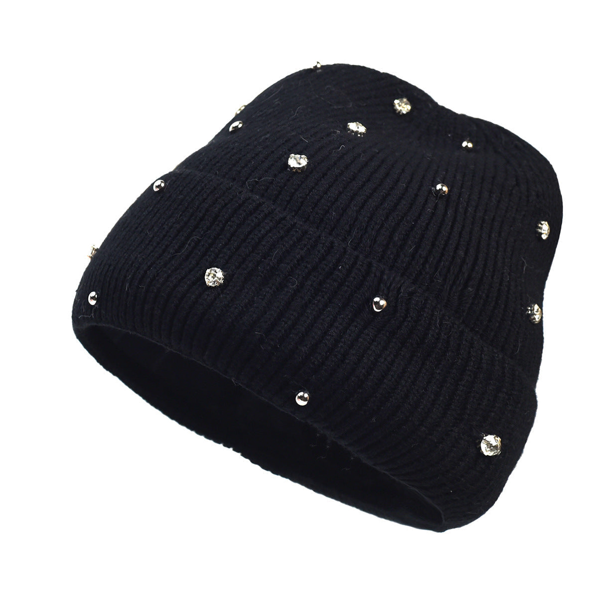 Rhinestone Ribbed Knit Beanie