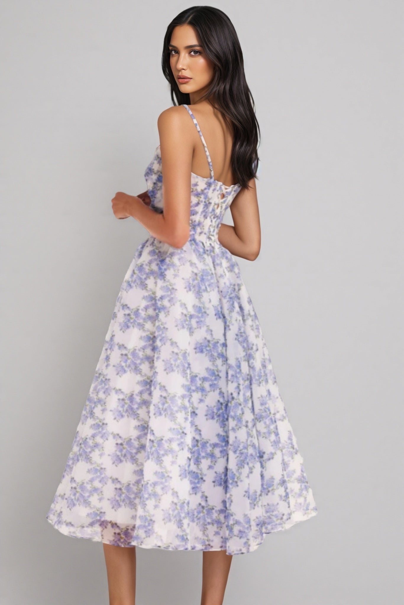 Sonny Blue Chiffon Midi Dress - View 3