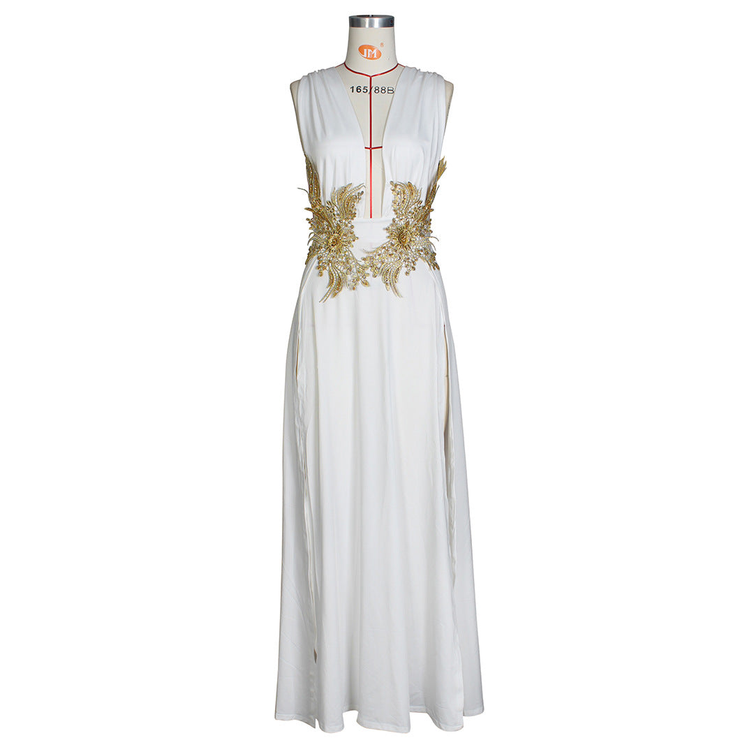 Deep V Plunge High Slit Evening Maxi Dress - View 5