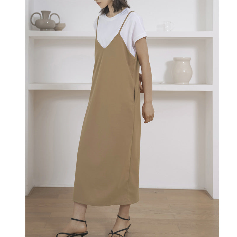 Loose Fit V-Neck Spaghetti Strap Pocket Slip Midi Dress 6