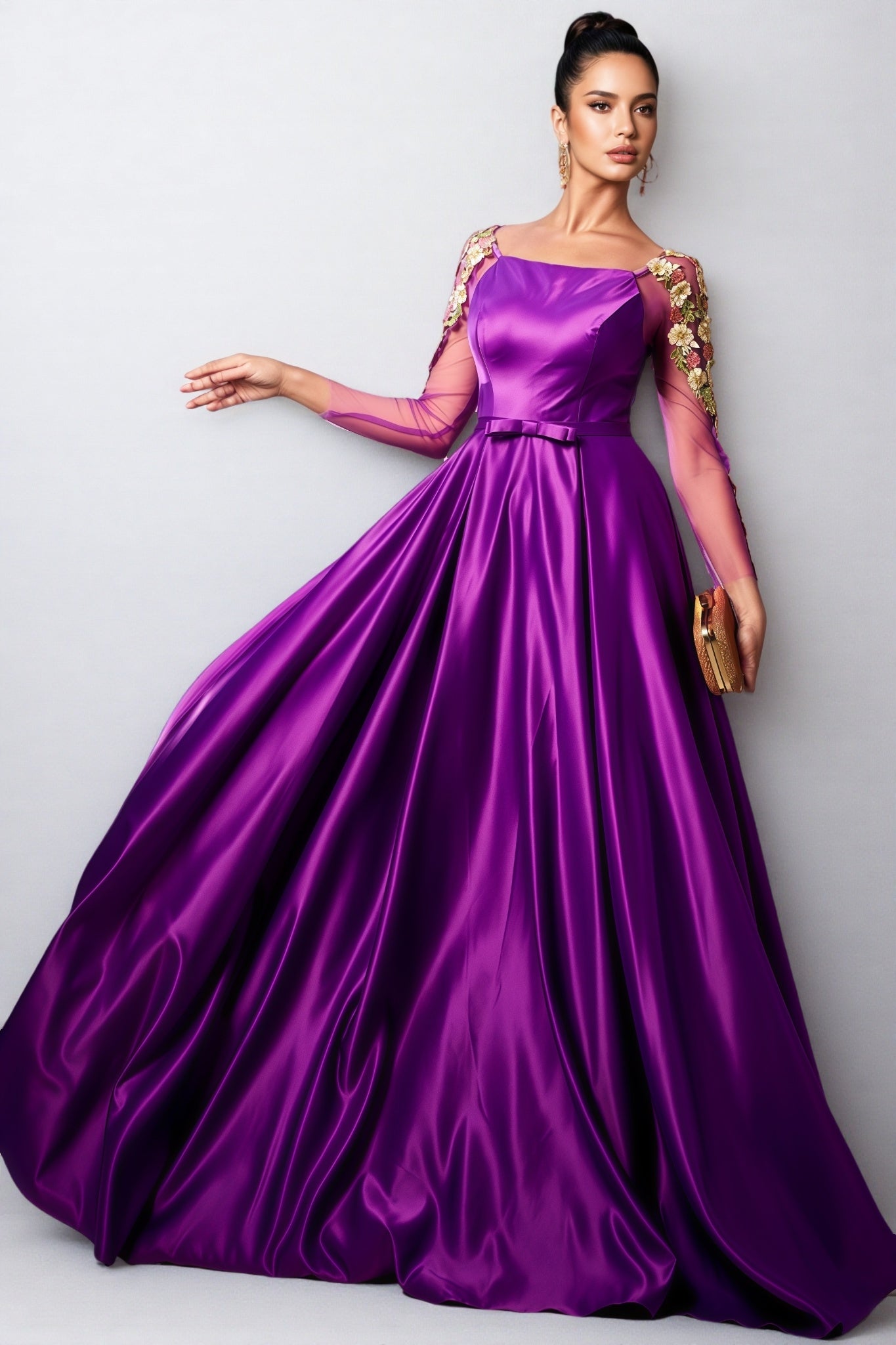 Eira Long Sleeve Applique Maxi Dress - View 6