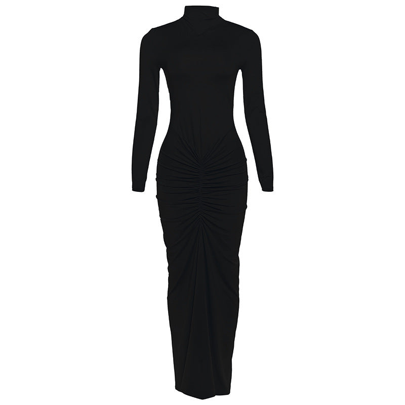Mock Neck Long Sleeve Ruched Front Bodycon Maxi Dress 5