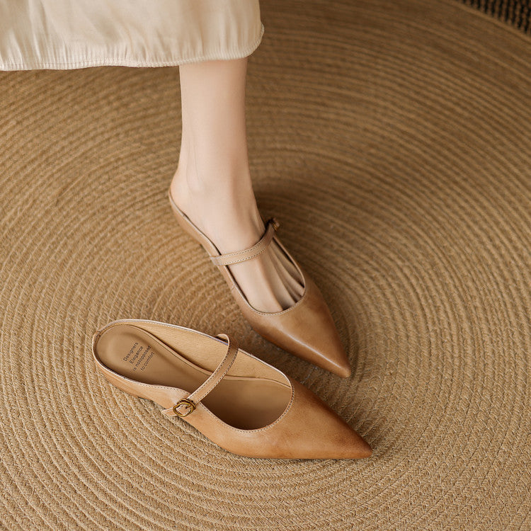 Pointed Toe Mary Jane Strap Backless Mules