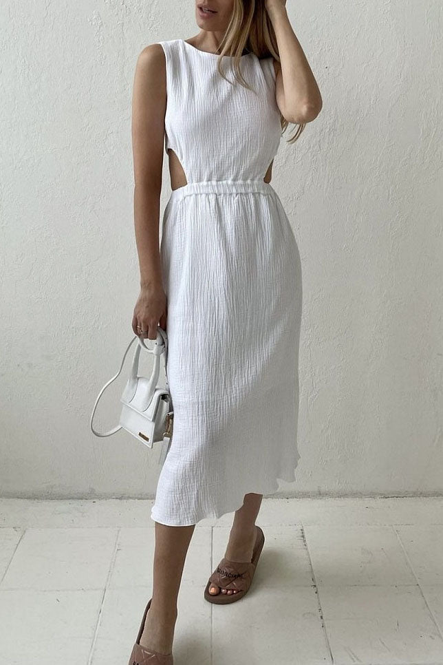Back Single Button Closure Sleeveless Dress
