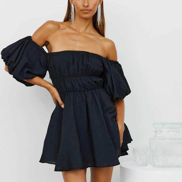 Tess Off The Shoulder Puff Sleeve Dress Black