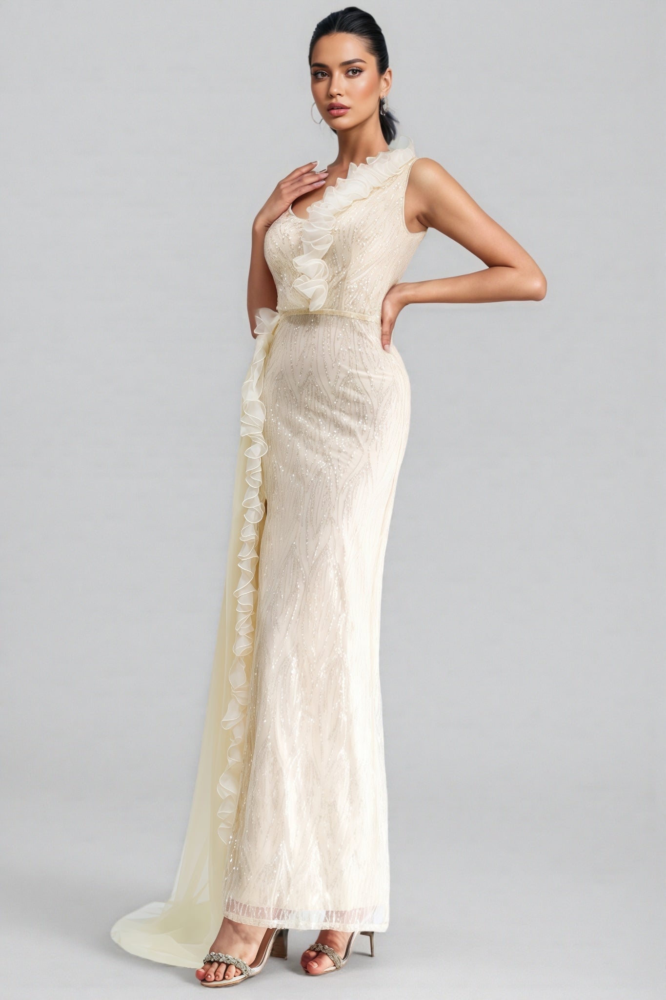 Cadie Strapless Split Mesh Maxi Dress - View 8