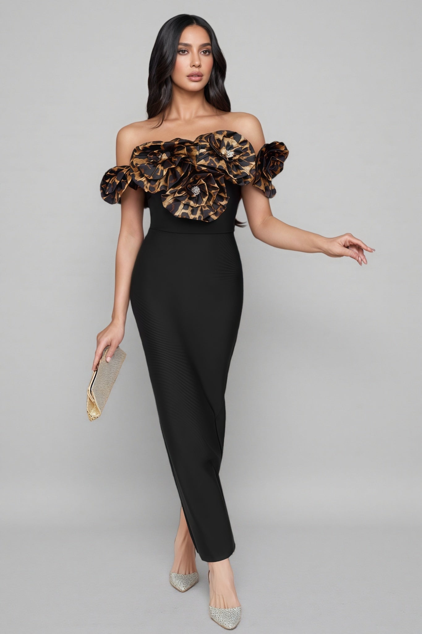Donsa 3D Floral Bandage Maxi Dress - View 4