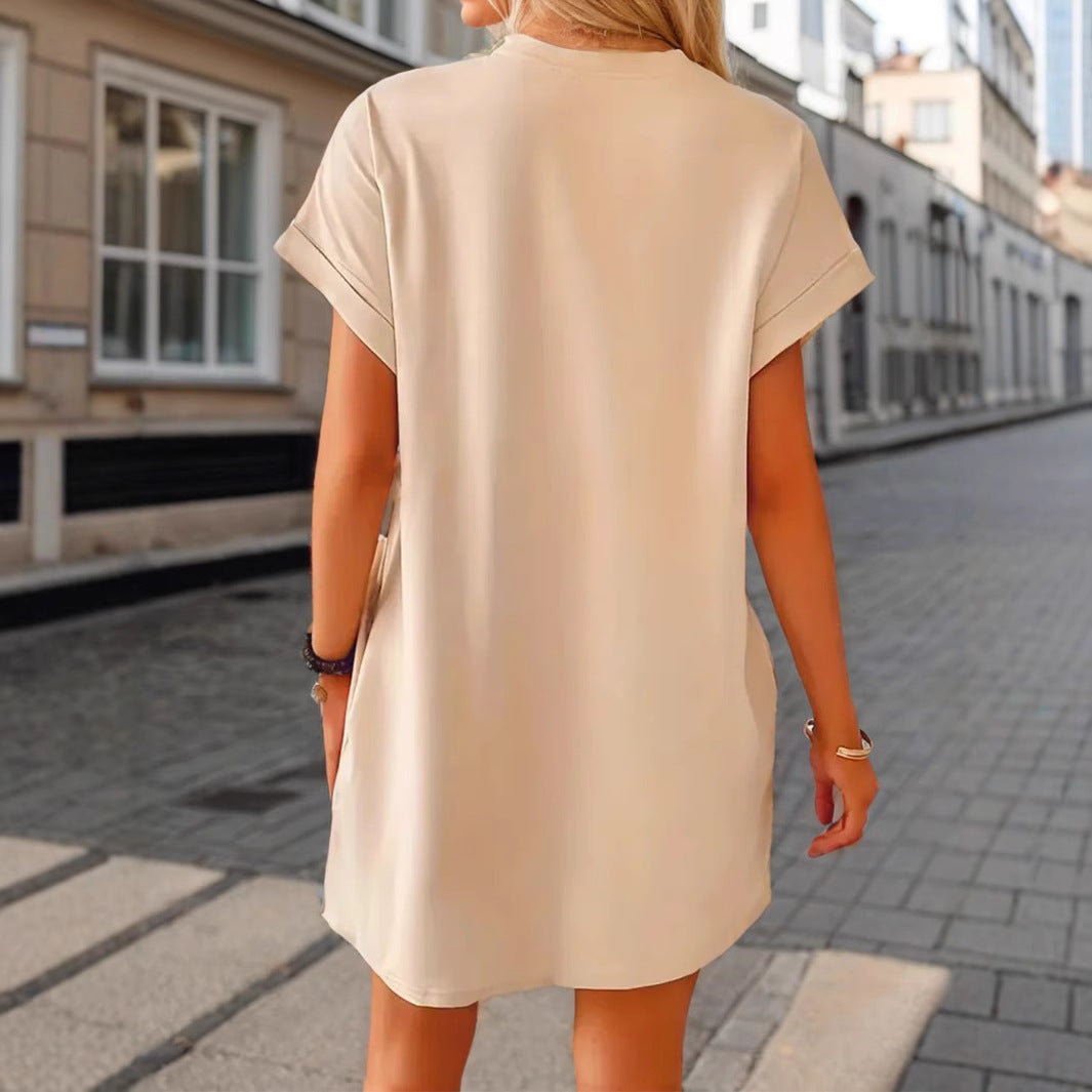 Sequin Heart Crew Neck Rolled Short Sleeve T-Shirt Mini Dress 2