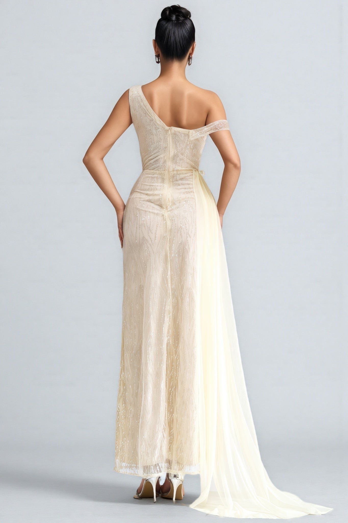 Cadie Strapless Split Mesh Maxi Dress - View 5