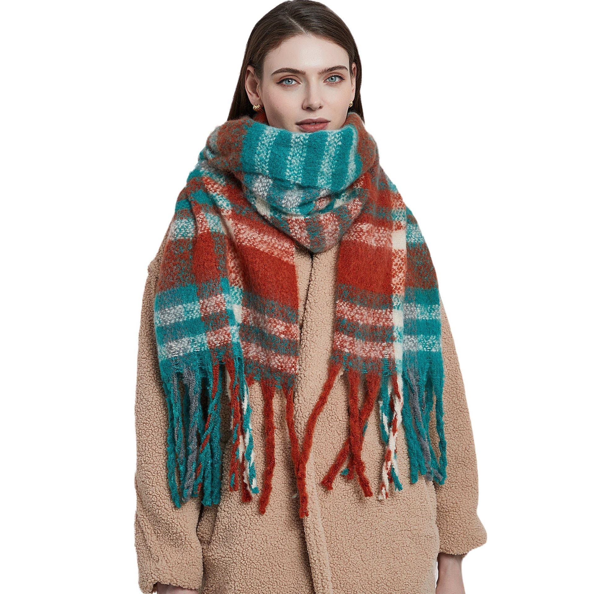 New Autumn Winter Thickened Coarsetassel Plaid Warm Scarf
