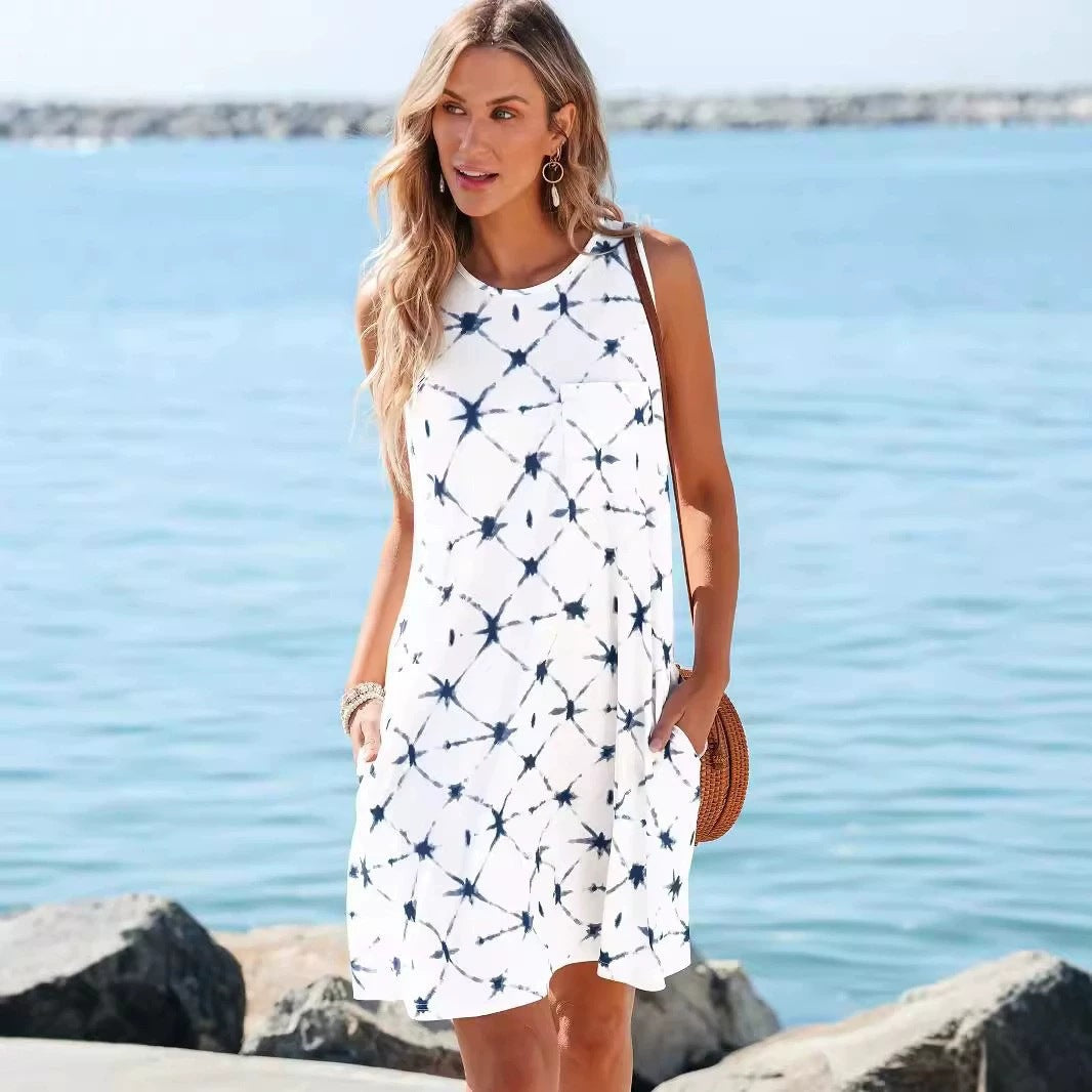 Tie Dye Sleeveless Pocket Shift Mini Dress 6