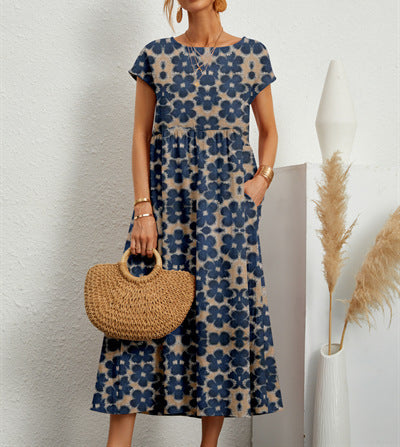 Floral Short Sleeve Tiered Pocket Maxi Dress 10