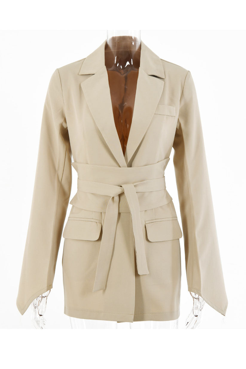 Solid Color Belted Tunic Jacket