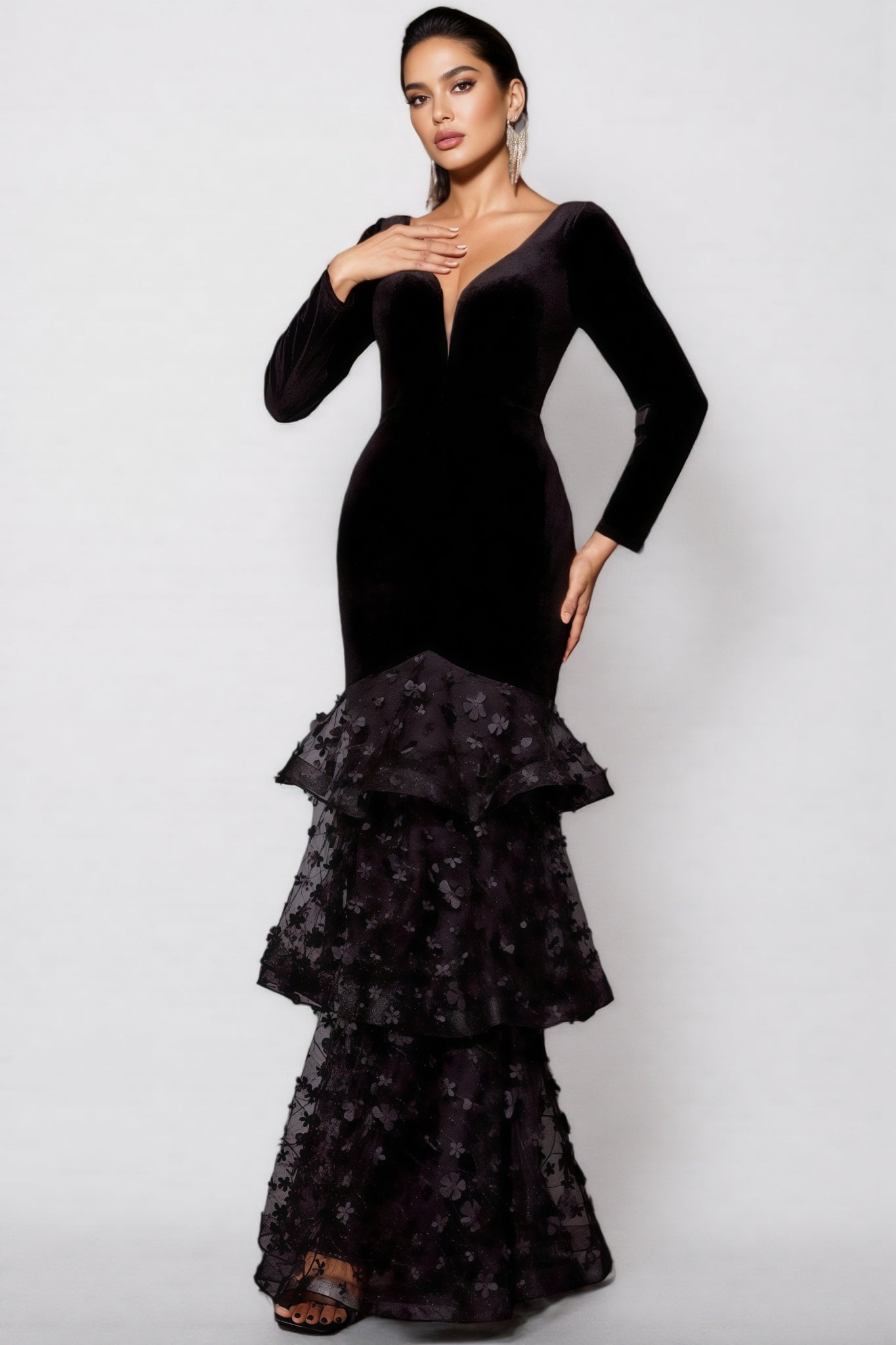 Nader Black Layered Mesh Maxi Dress - View 4