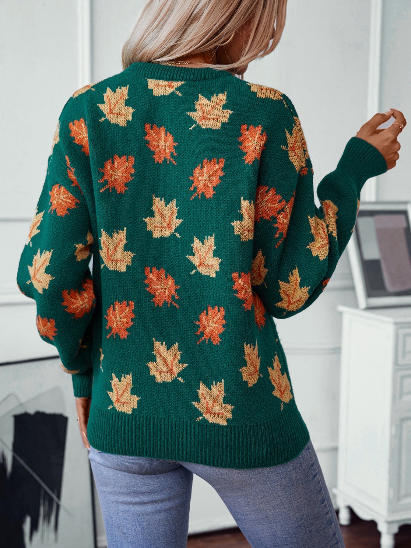 Maple Leaf Jacquard Casual Pullover Sweater