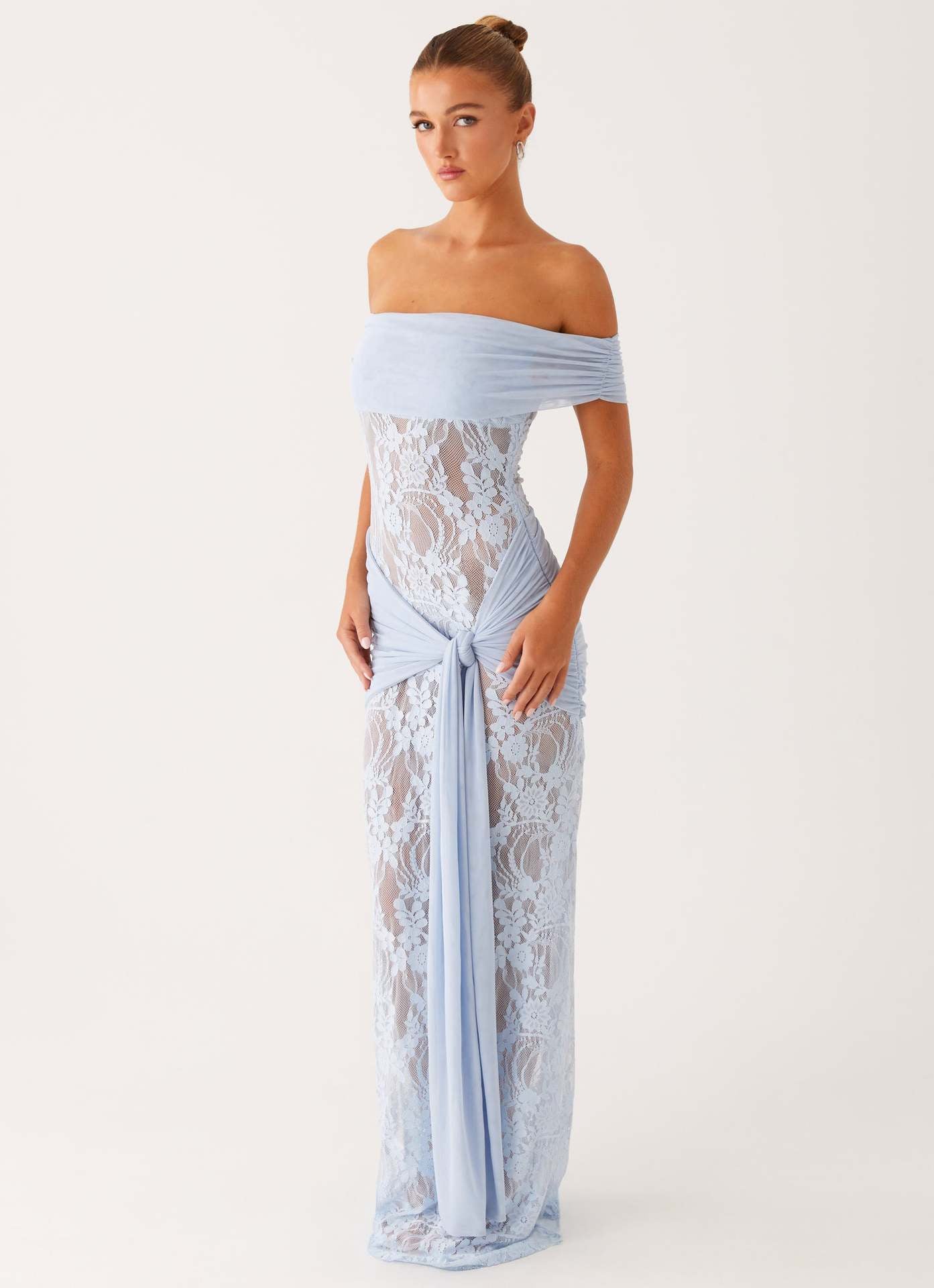 Sheer Lace Cutout Ribbon Bodycon Lace Dress