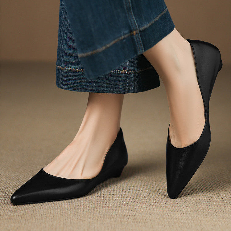 Pointed Toe Slip On Low Wedge Flats