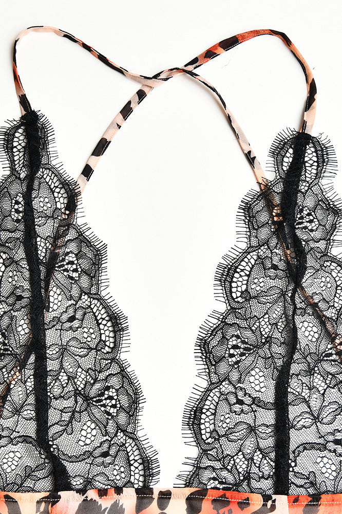 Deep V-Neck Lace Print Fishtail Slip Maxi Dress - View 10