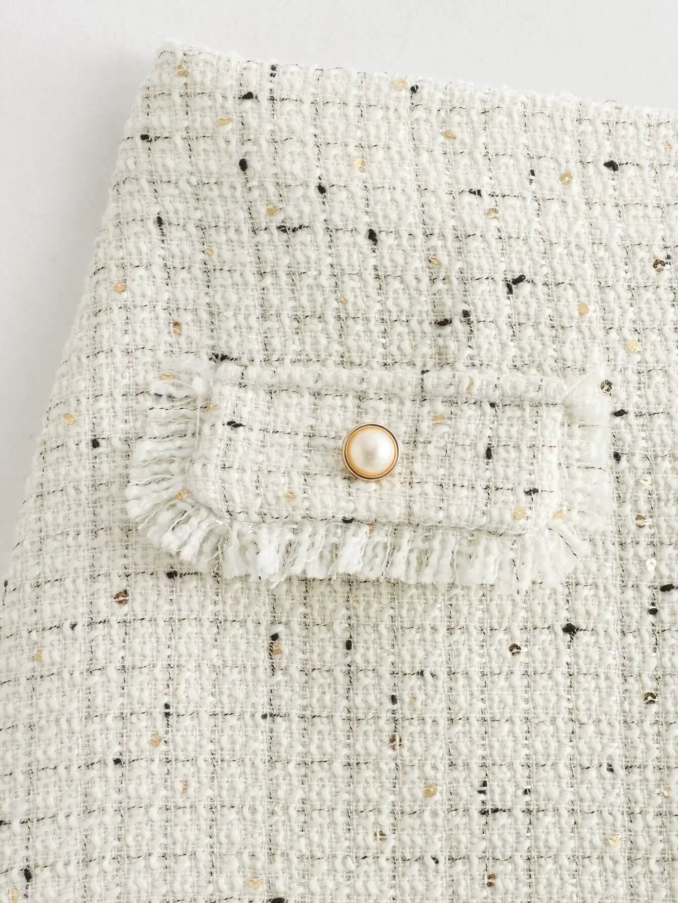 Sequin Tweed Mini Skirt with Decor Pocket