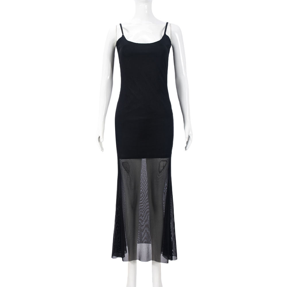 Scoop Neck Cami Bodycon Dress with Sheer Mesh Mermaid Maxi Skirt 5