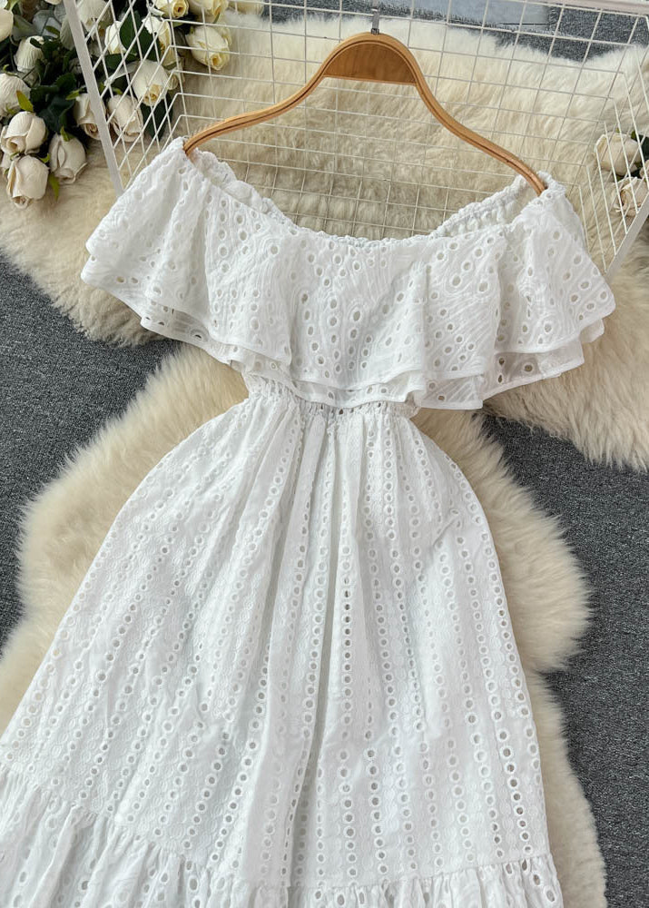 Lunara Eyelet Off-Shoulder Dress White Ruffle Midi