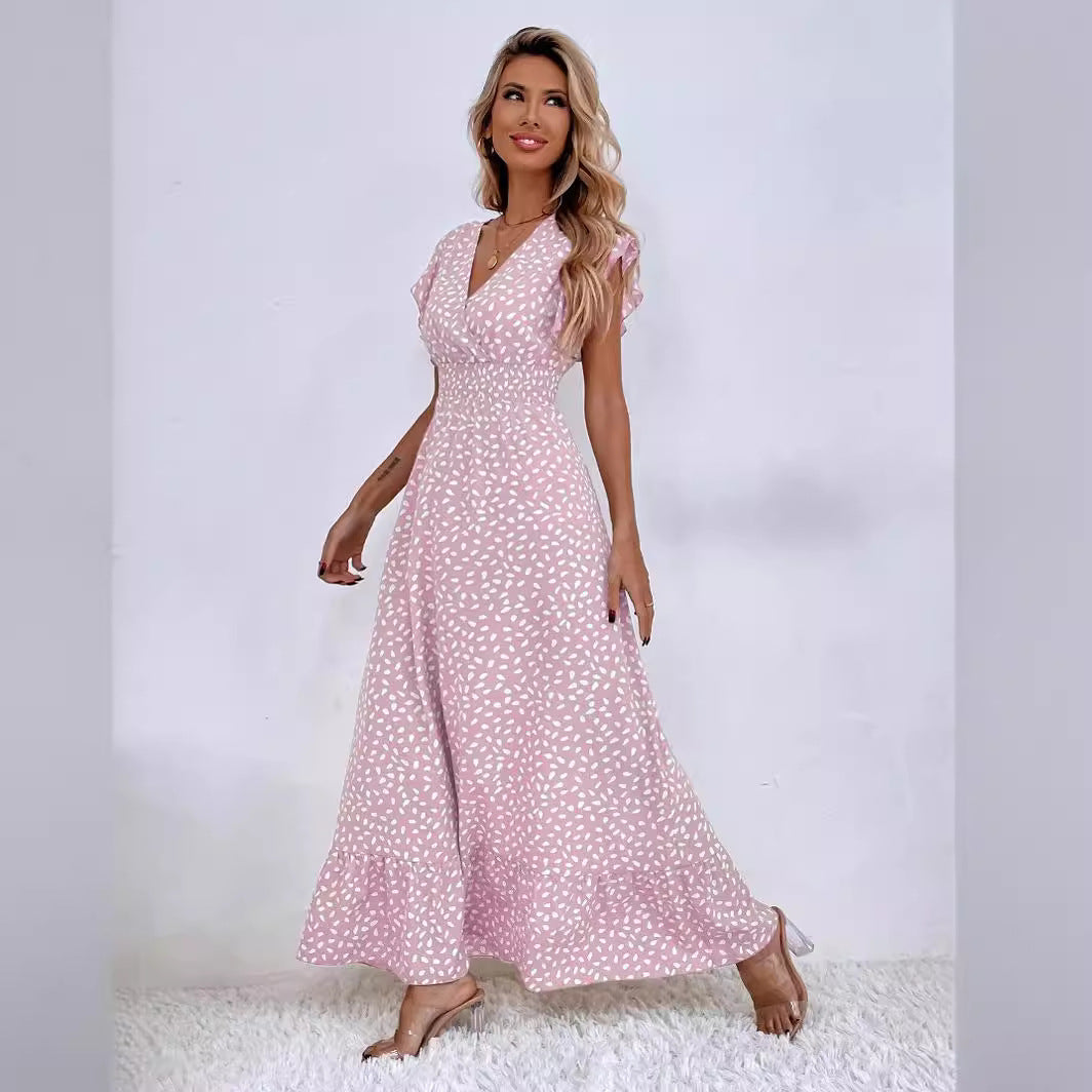 Floral V-Neck Flutter Sleeve Smocked Tiered Maxi Dress 4