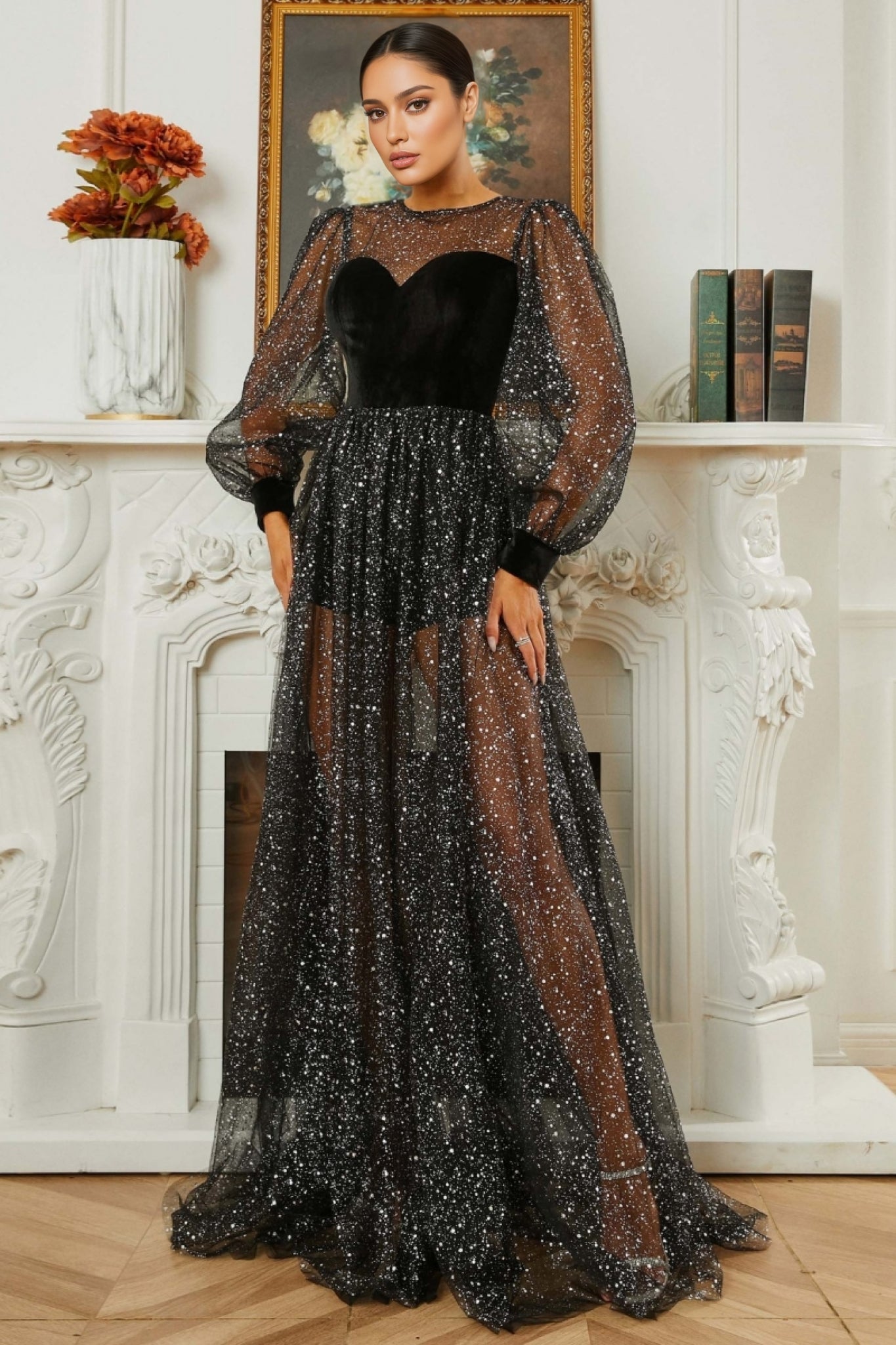 Caspian Sequin Mesh Maxi Dress - View 4
