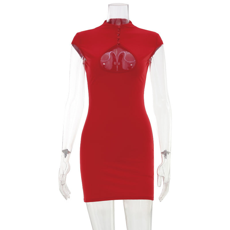 Keyhole Cut Out Front Cap Sleeve Bodycon Mini Dress 2