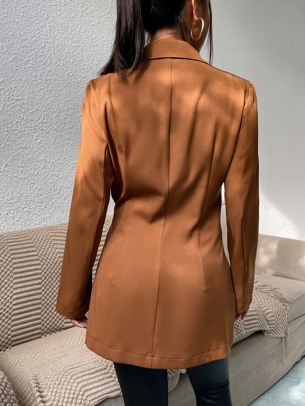 Brown Mid Length Slim Fit Cardigan Suit