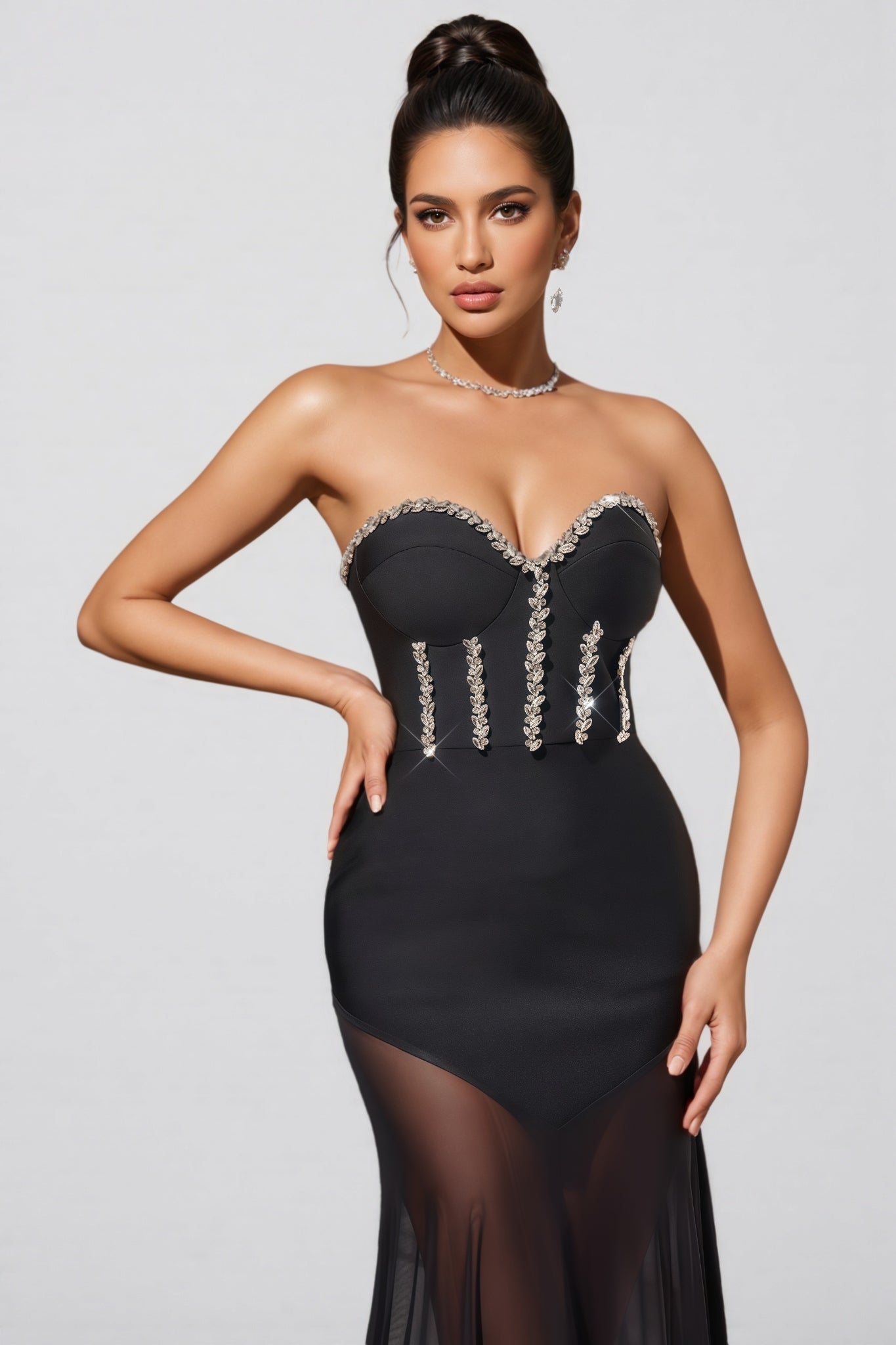 Berlin Rhinestone Mesh Bandage Maxi Dress - View 6