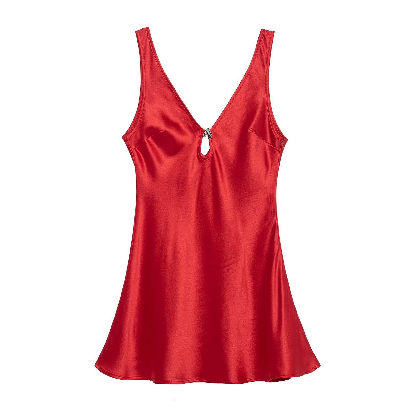 Heart Shaped Metal Decorative Silk Satin Short Summer Mini Dress - View 2