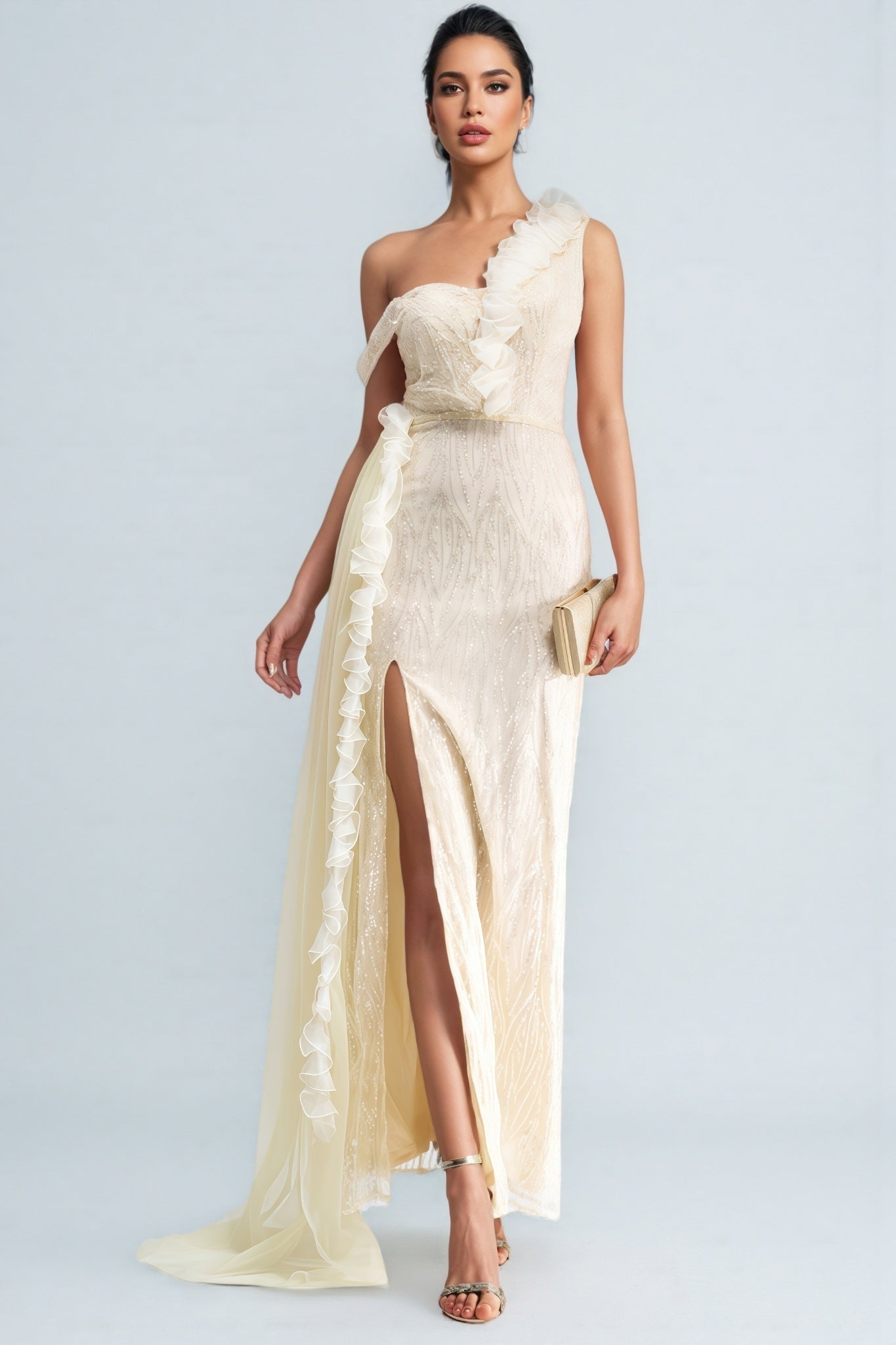 Cadie Strapless Split Mesh Maxi Dress - View 6