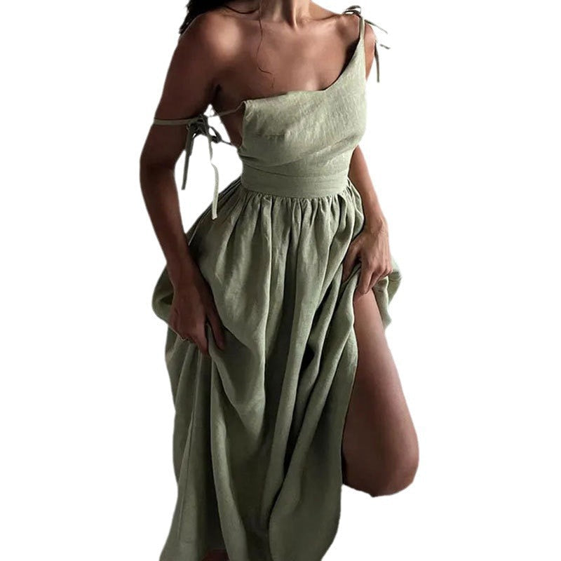 One Shoulder Sleeveless High Split Loose Midi Dress 5
