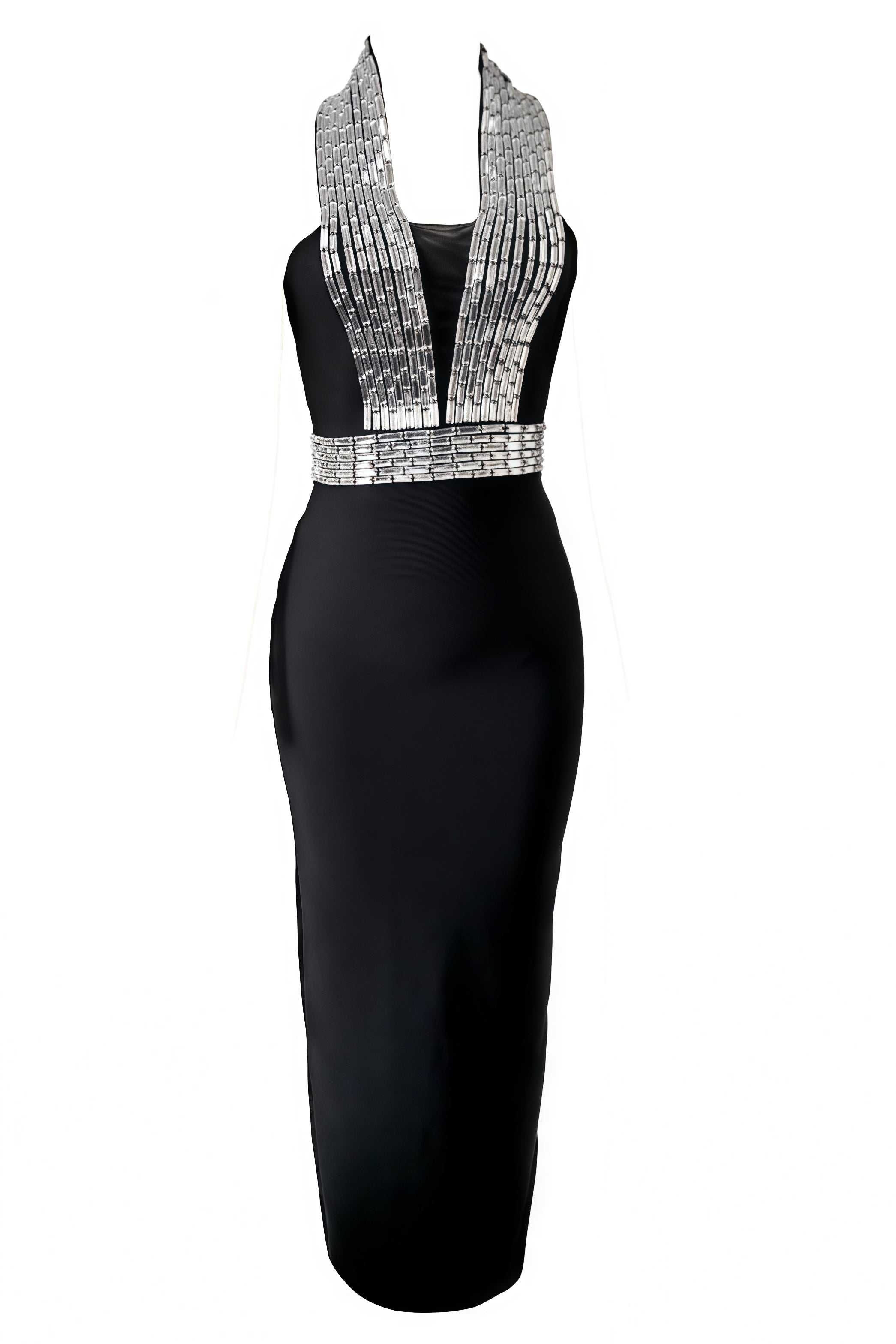 Ierra Black Diamond Studded Backless Maxi Dress - View 4