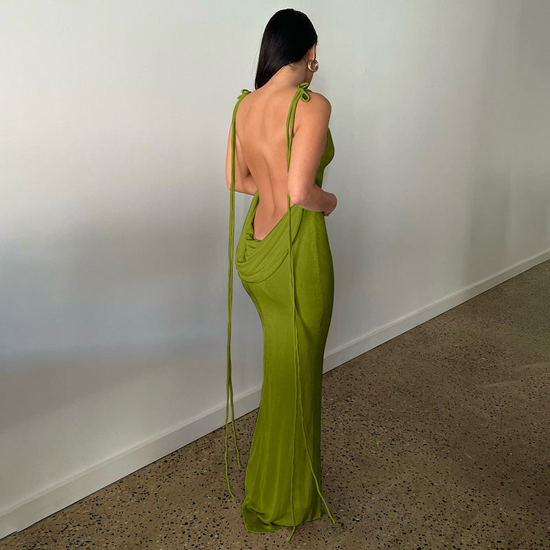 Summer Slim Lace up Backless Sheath Long Dress - View 4