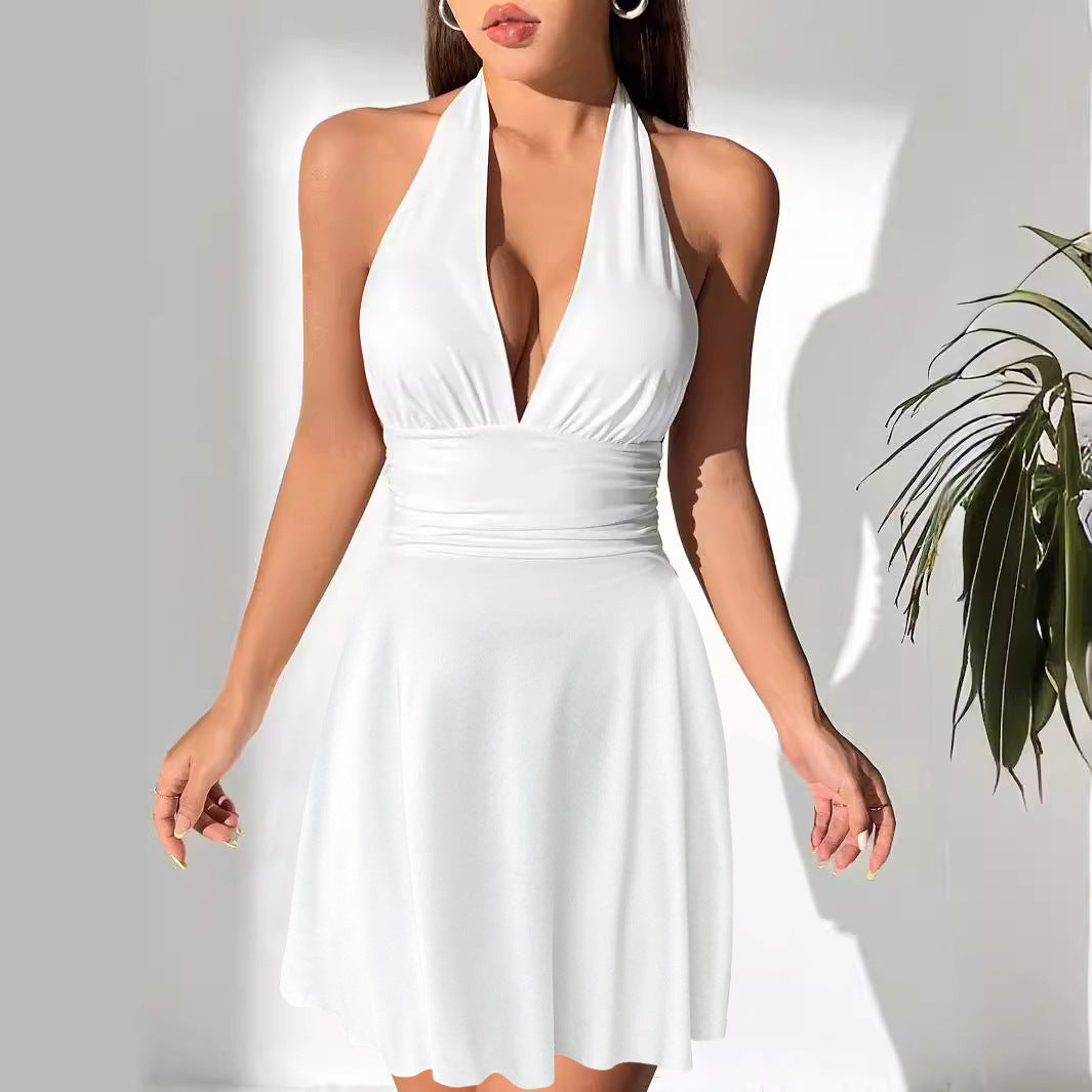 V neck Lace up Tight Pleated Backless Tied Dress - View 3
