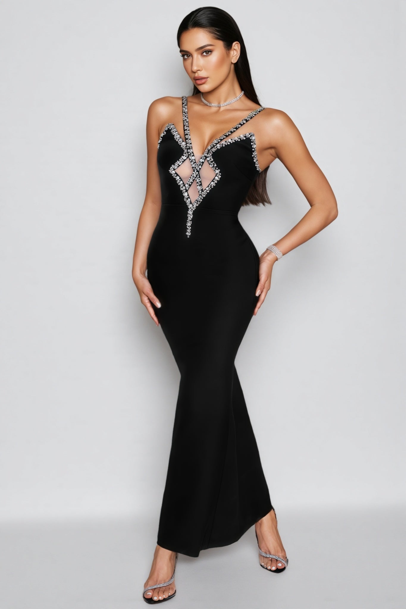 Etta V-Neck Studded Mesh Camisole Maxi Dress - View 3