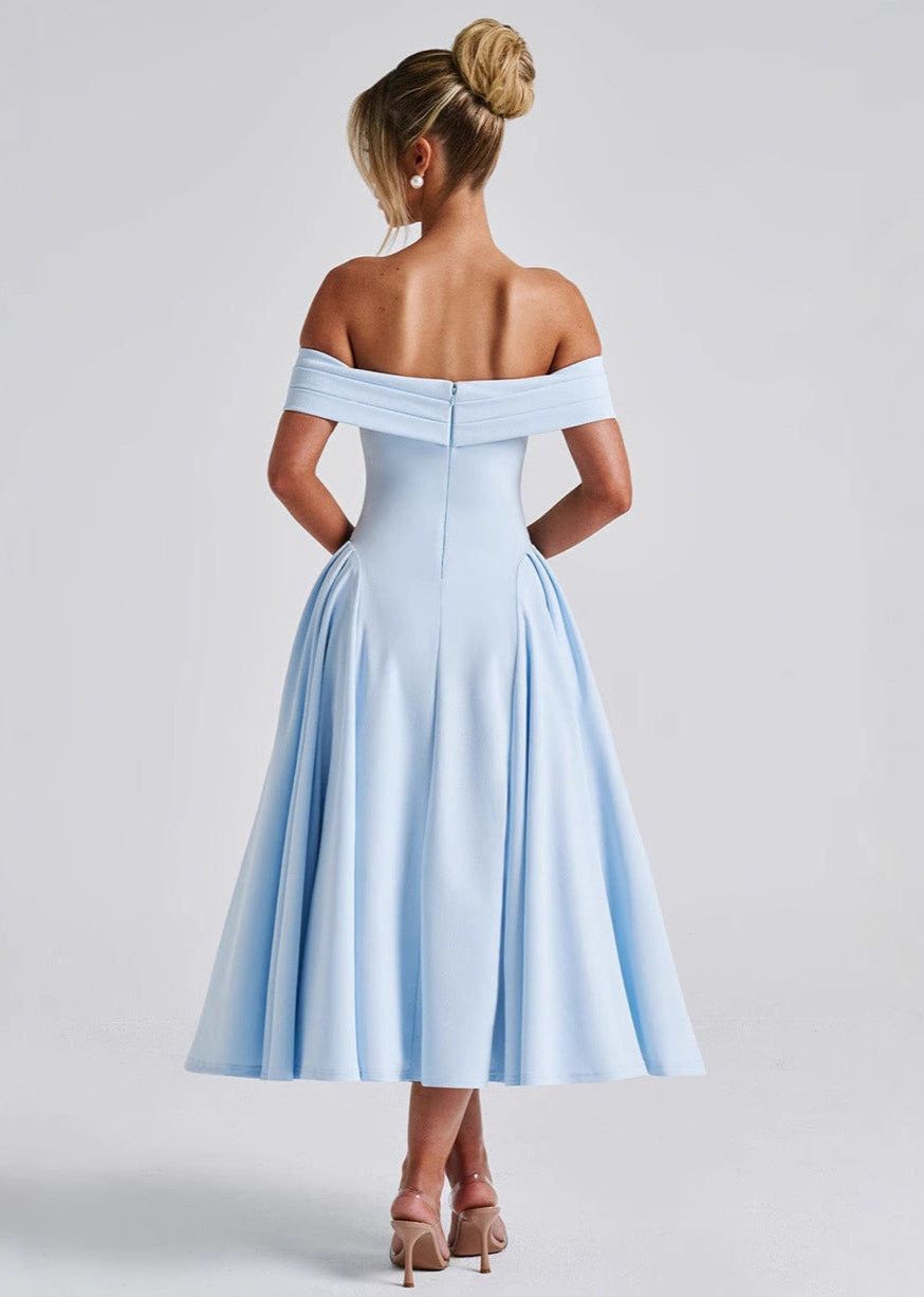 Off Shoulder Fit and Flare Midi Dress 2